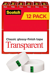 TAPE, TRANSPARENT, SCOTCH, 0.75" X 27.77 YDS, 1" CORE, 12 ROLLS/CT LARGE